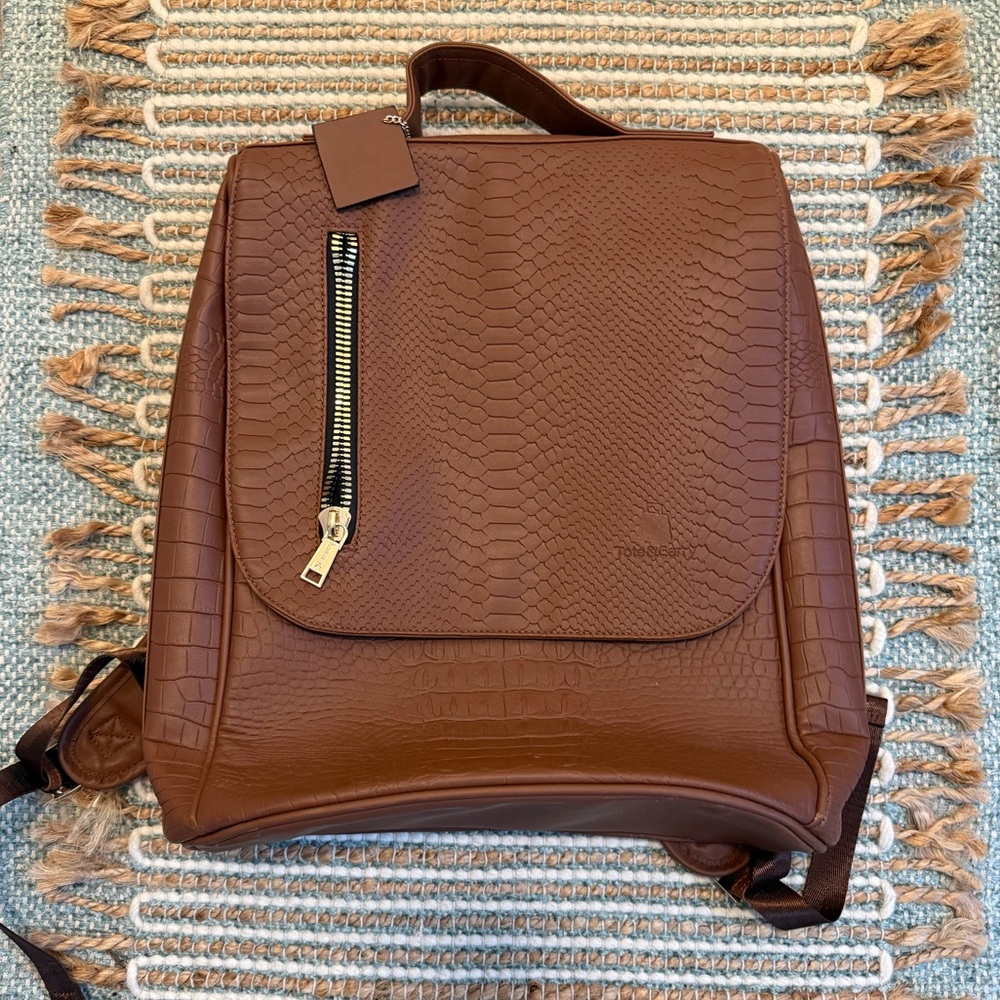 Men's Brown Faux-Croc Backpack - Sleek Everyday Carry